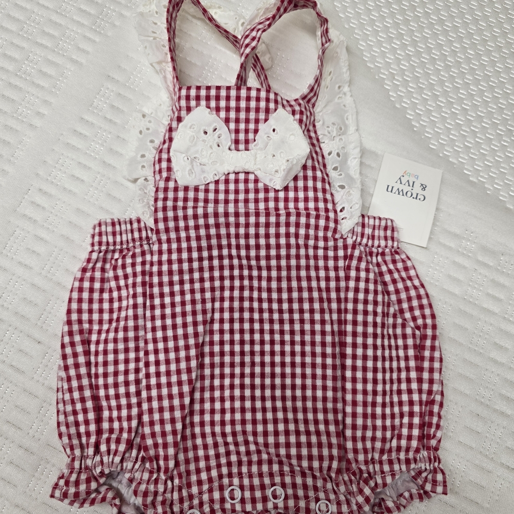 crown & ivy Red Gingham One-Piece with Eyelet Bow